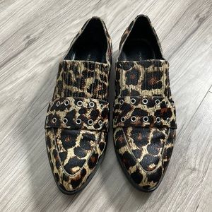 Real fur printed calf hair loafers